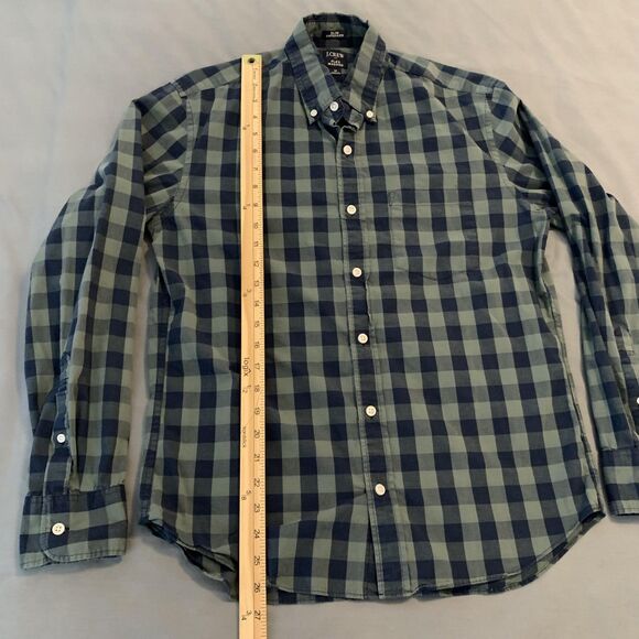 J Crew Shirt Mens Medium Blue Green Flex Washed Slim Untucked Button Down Plaid - Picture 5 of 7